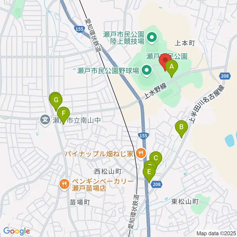 瀬戸市体育館・第二体育館周辺のカフェ一覧地図