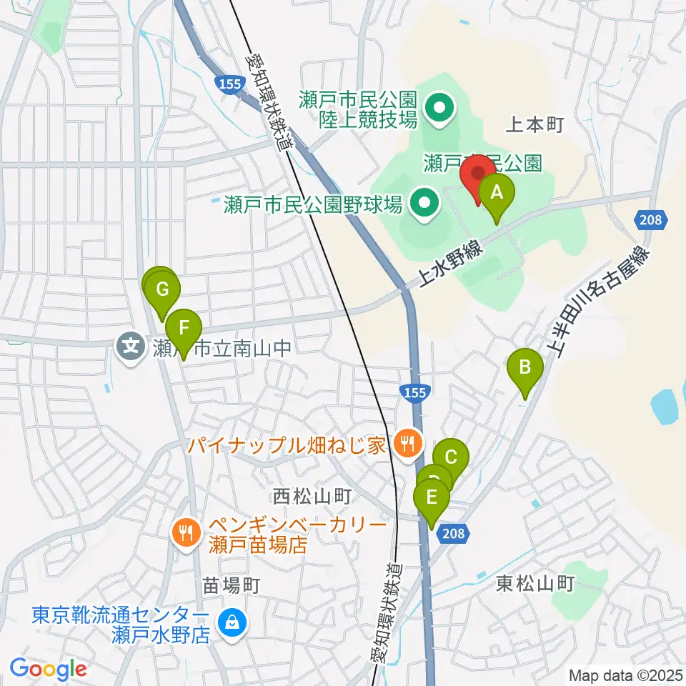 瀬戸市体育館・第二体育館周辺のカフェ一覧地図