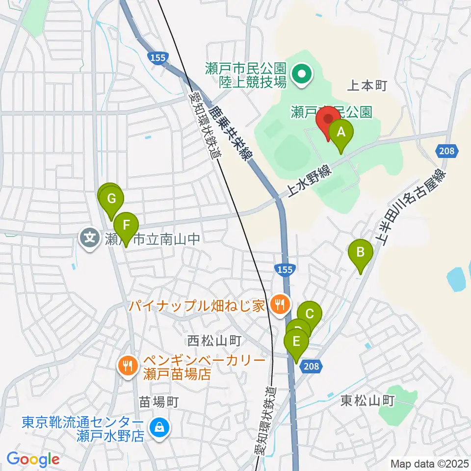 瀬戸市体育館・第二体育館周辺のカフェ一覧地図