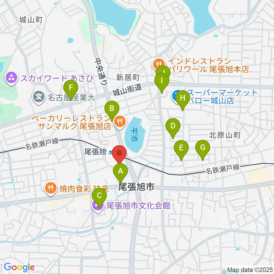 尾張旭市総合体育館周辺のカフェ一覧地図