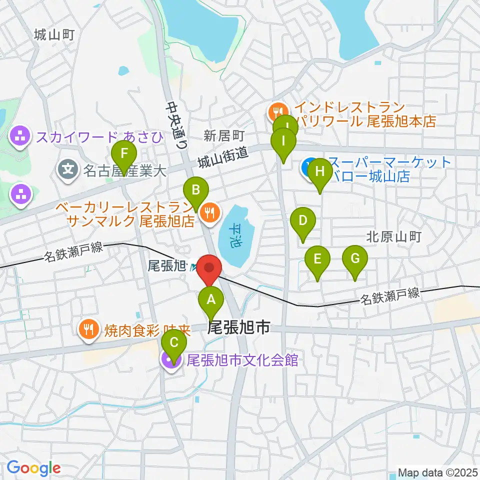 尾張旭市総合体育館周辺のカフェ一覧地図