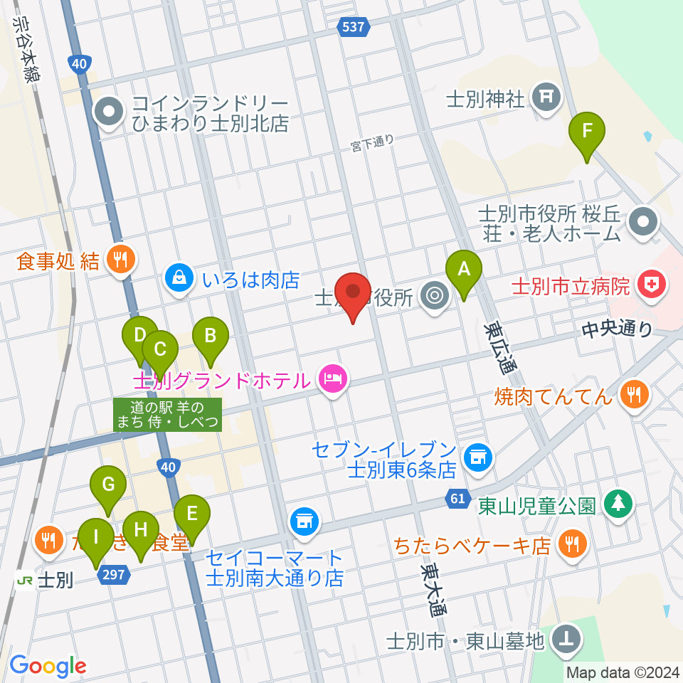 士別市総合体育館周辺のカフェ一覧地図