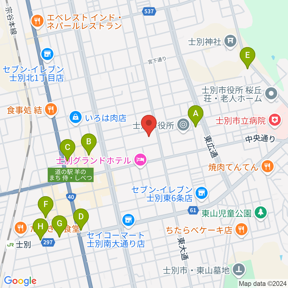 士別市総合体育館周辺のカフェ一覧地図