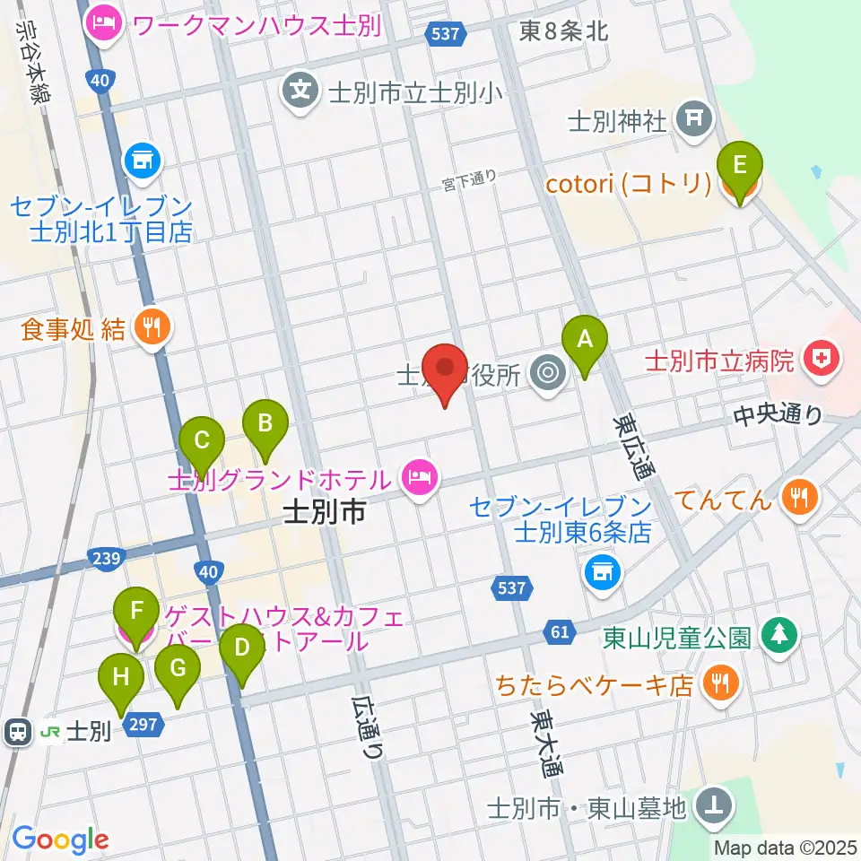士別市総合体育館周辺のカフェ一覧地図