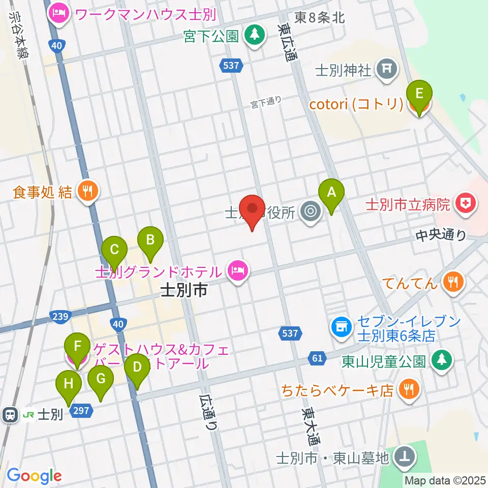 士別市総合体育館周辺のカフェ一覧地図