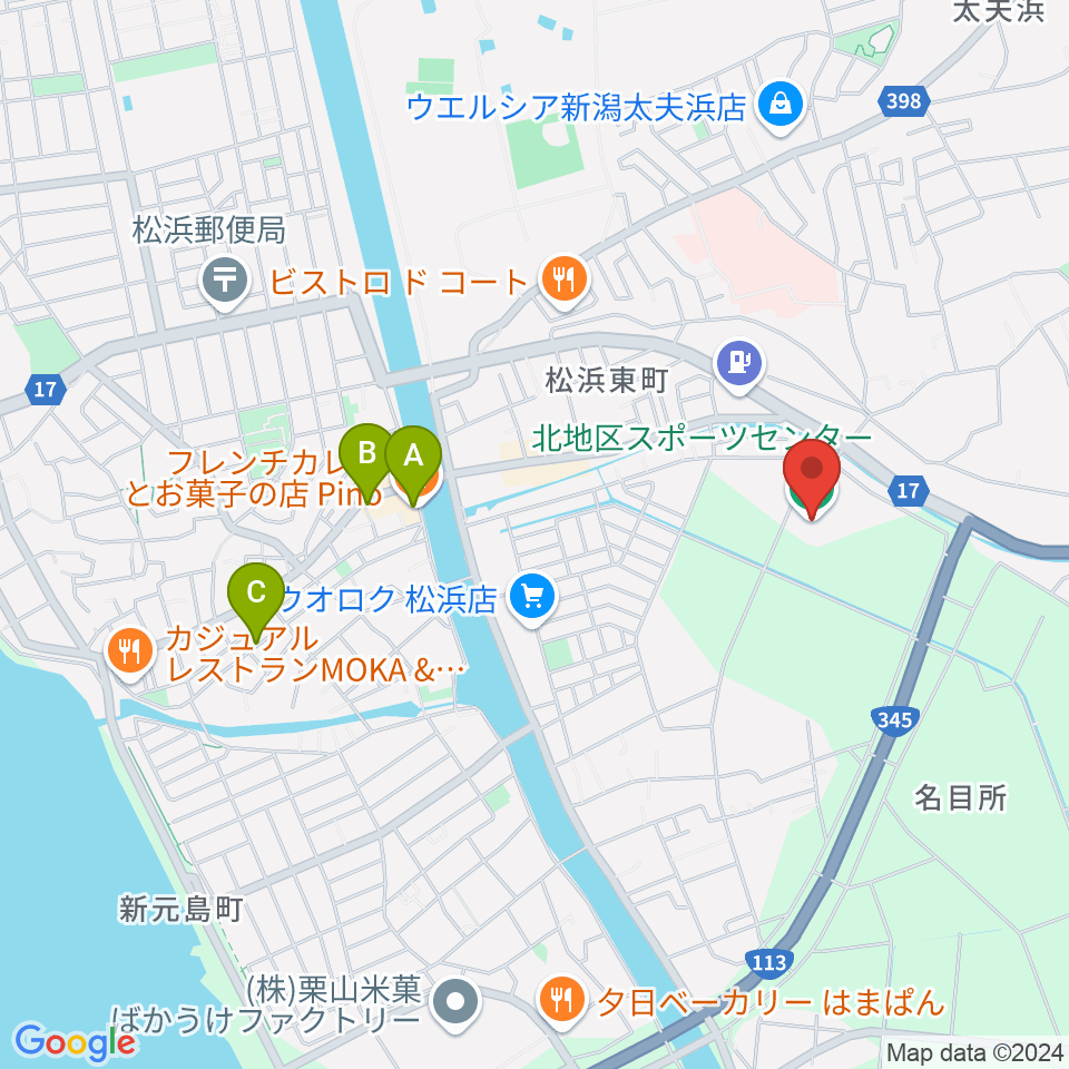 新潟市北地区スポーツセンター周辺のカフェ一覧地図