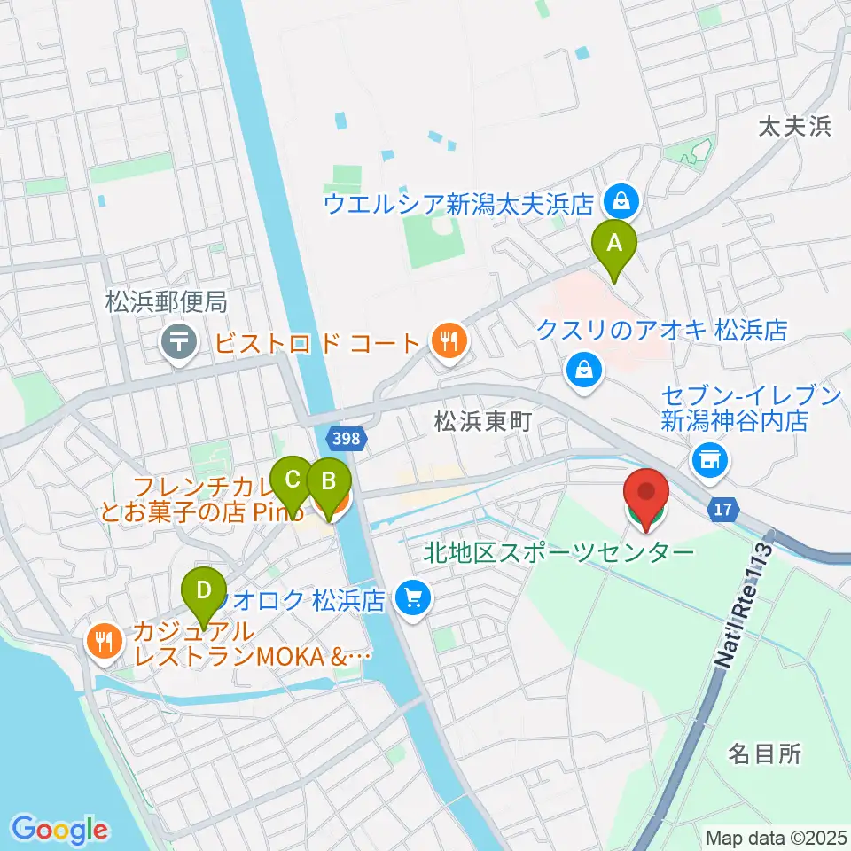 新潟市北地区スポーツセンター周辺のカフェ一覧地図