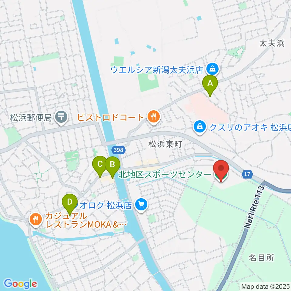 新潟市北地区スポーツセンター周辺のカフェ一覧地図