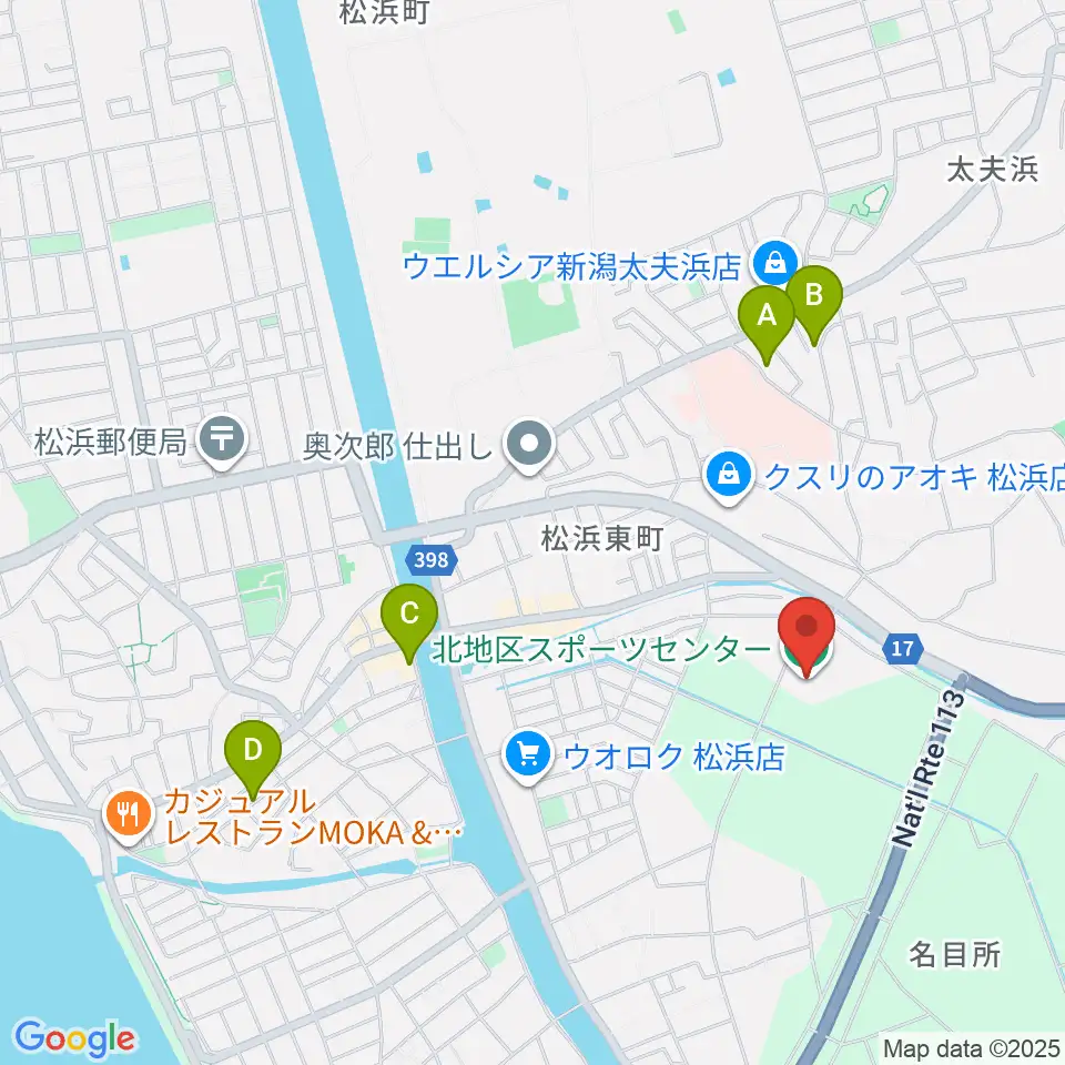 新潟市北地区スポーツセンター周辺のカフェ一覧地図