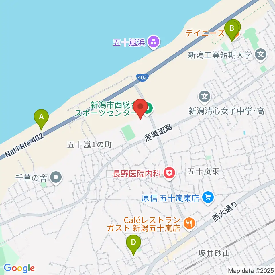 新潟市西総合スポーツセンター周辺のカフェ一覧地図