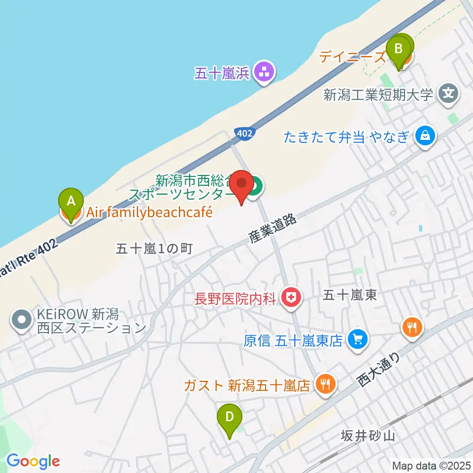 新潟市西総合スポーツセンター周辺のカフェ一覧地図