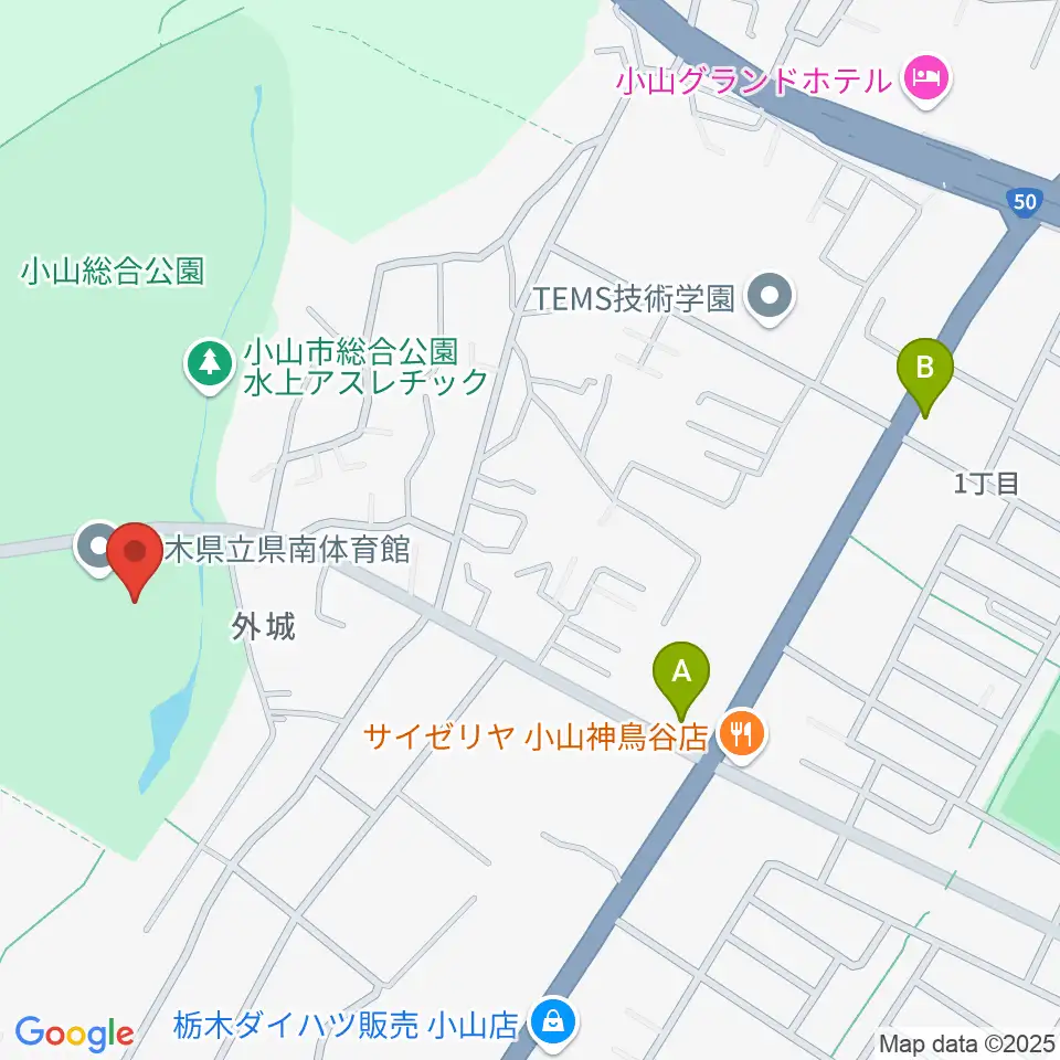 栃木県立県南体育館周辺のカフェ一覧地図