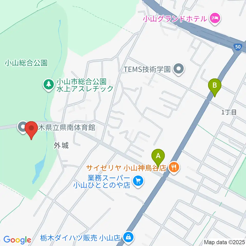 栃木県立県南体育館周辺のカフェ一覧地図