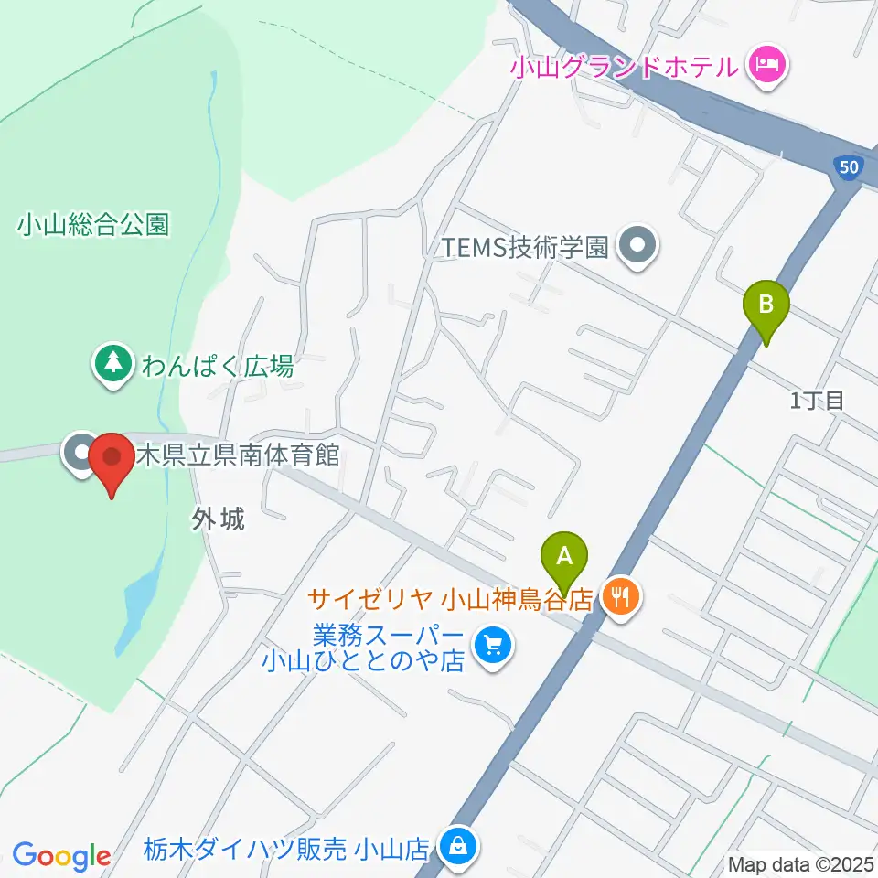 栃木県立県南体育館周辺のカフェ一覧地図