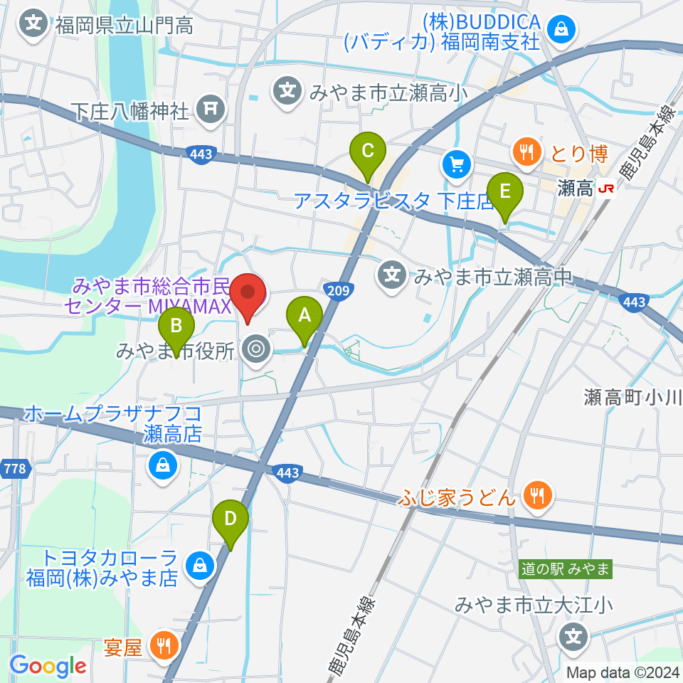 みやま市総合市民センターMIYAMAX周辺のカフェ一覧地図