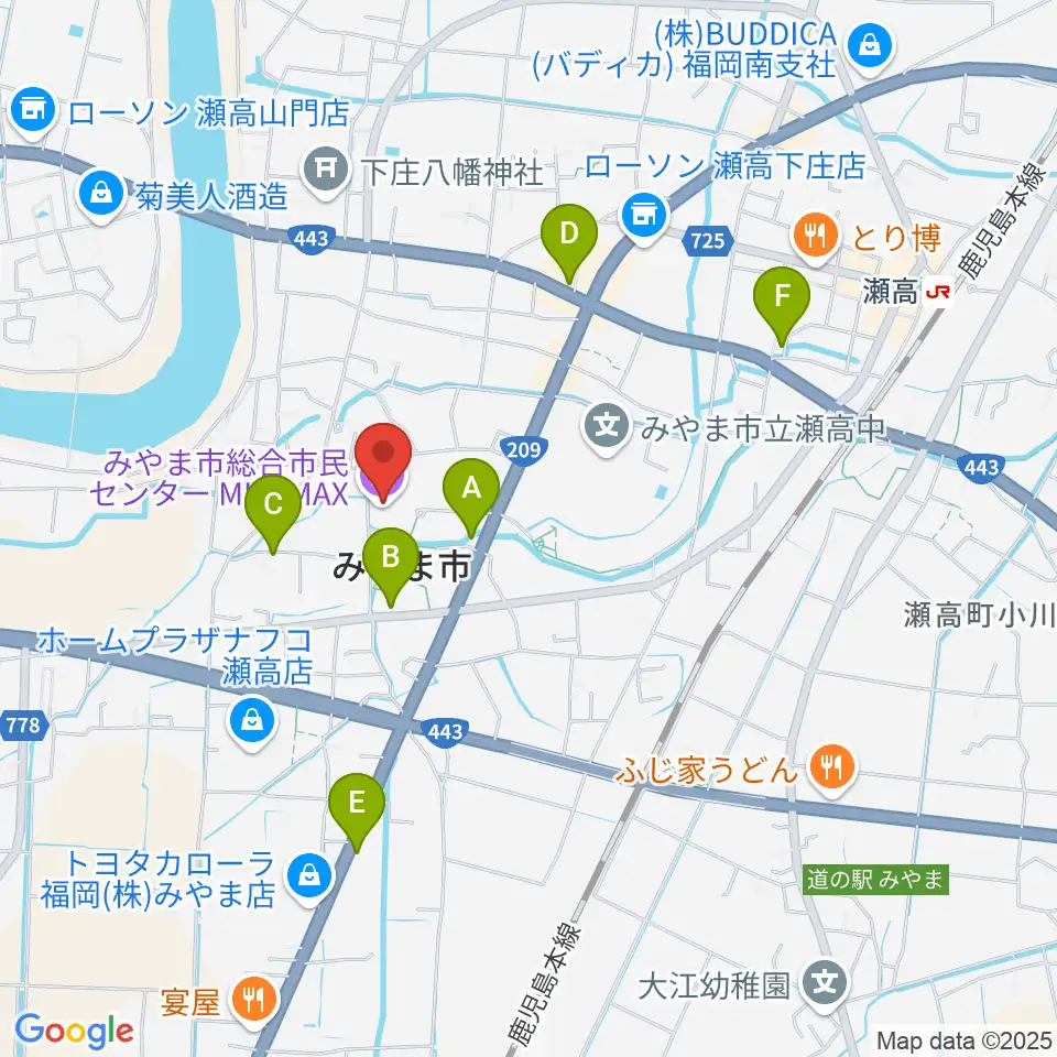 みやま市総合市民センターMIYAMAX周辺のカフェ一覧地図