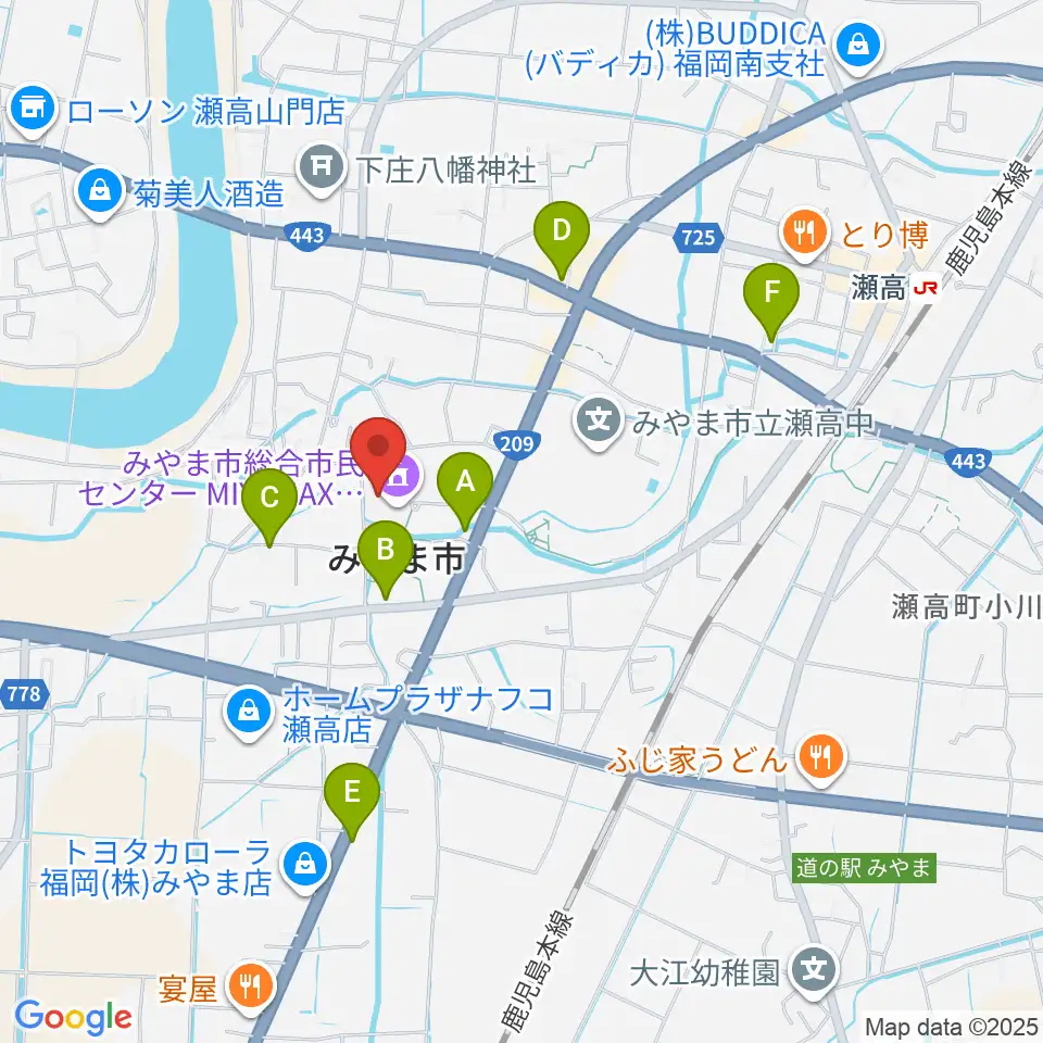 みやま市総合市民センターMIYAMAX周辺のカフェ一覧地図