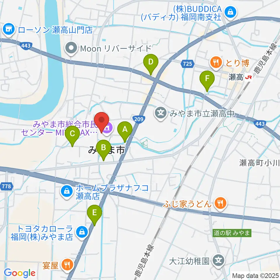 みやま市総合市民センターMIYAMAX周辺のカフェ一覧地図