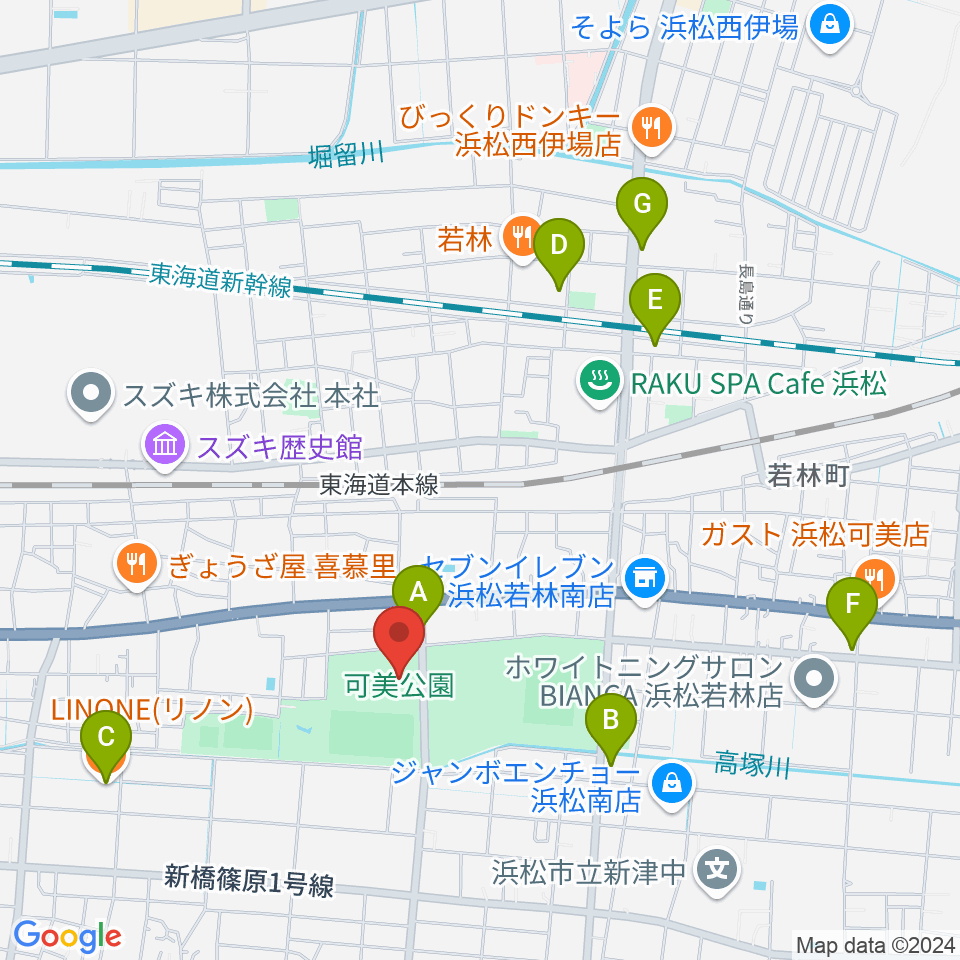 可美公園総合センター周辺のカフェ一覧地図