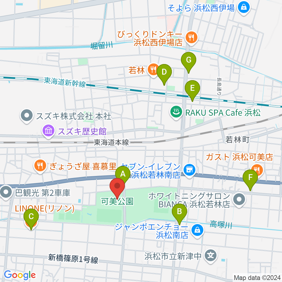 可美公園総合センター周辺のカフェ一覧地図