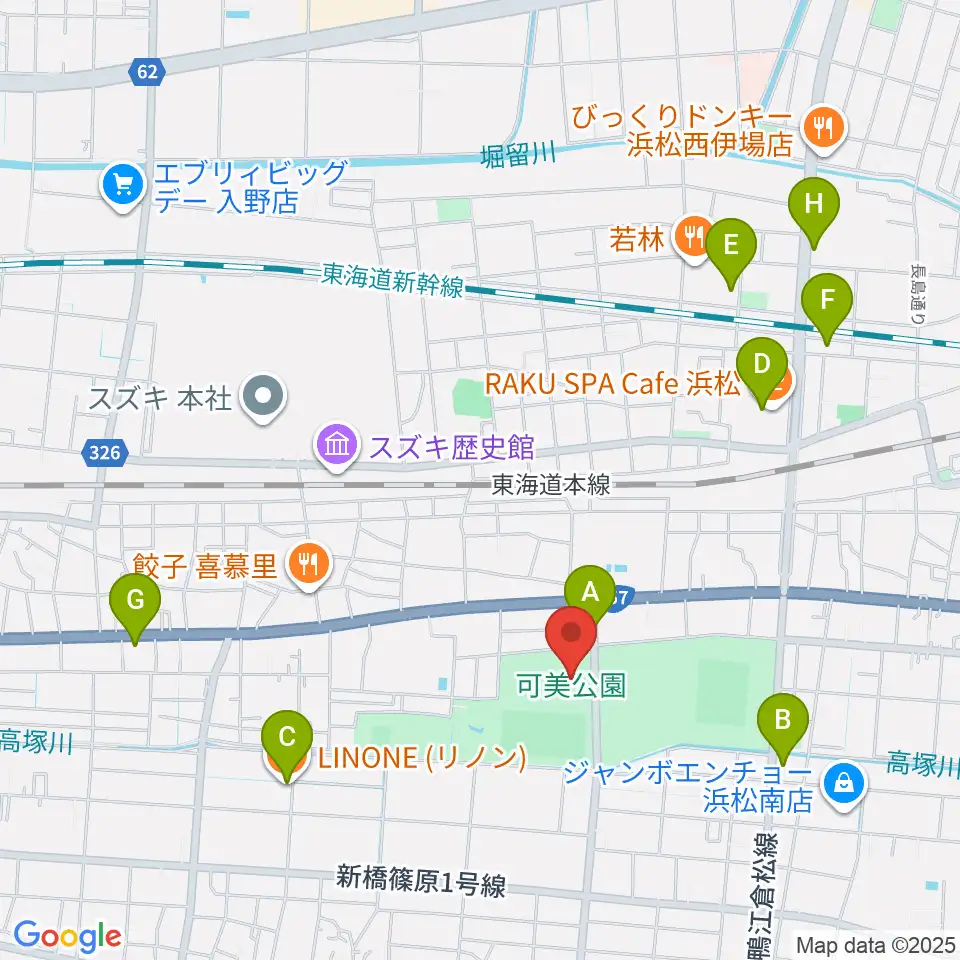 可美公園総合センター周辺のカフェ一覧地図