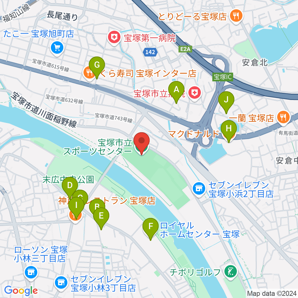 宝塚市立スポーツセンター周辺のカフェ一覧地図