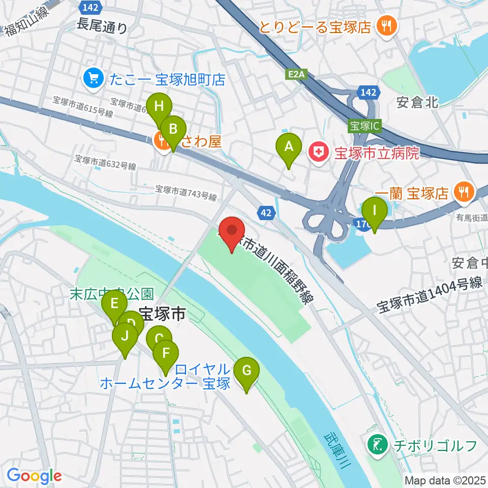 宝塚市立スポーツセンター周辺のカフェ一覧地図