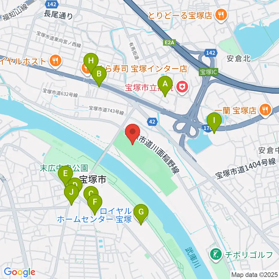 宝塚市立スポーツセンター周辺のカフェ一覧地図