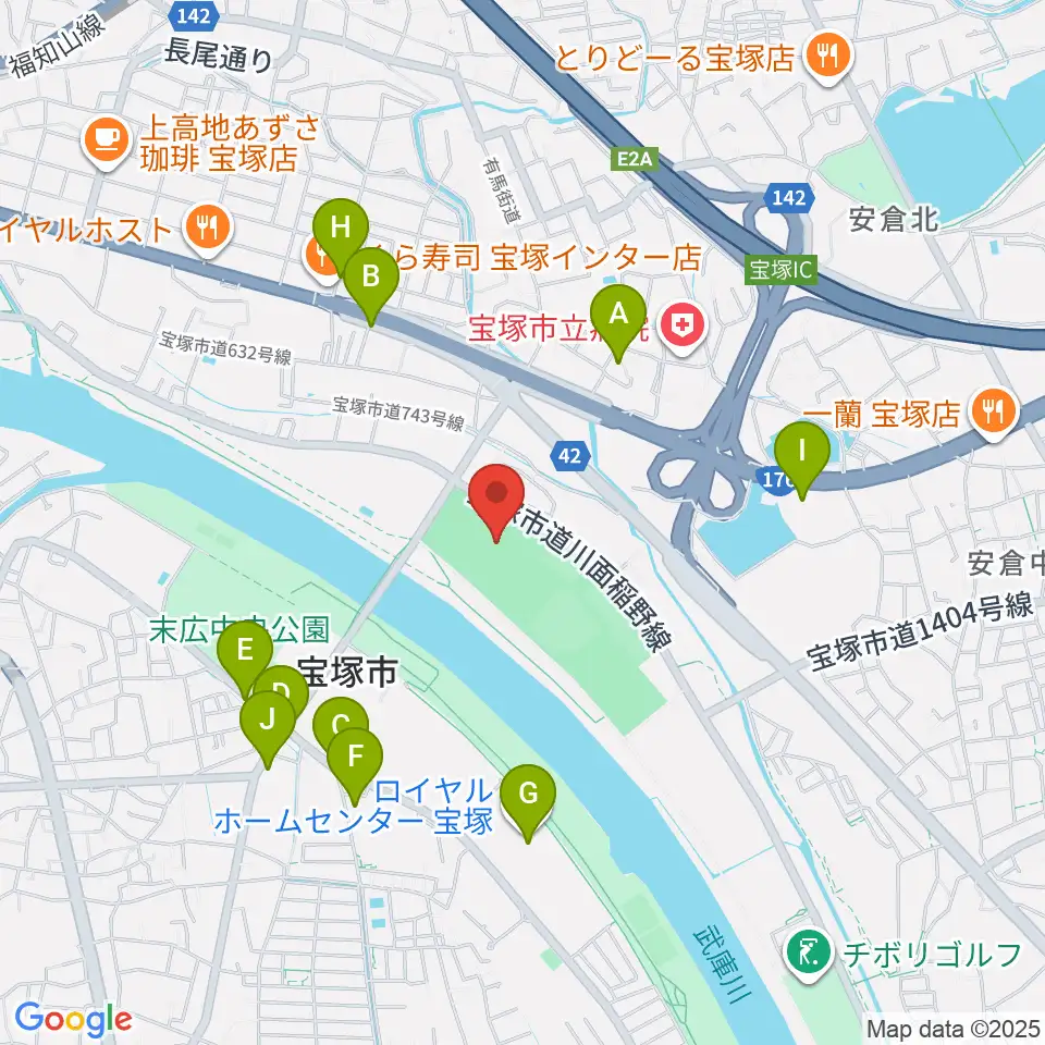 宝塚市立スポーツセンター周辺のカフェ一覧地図