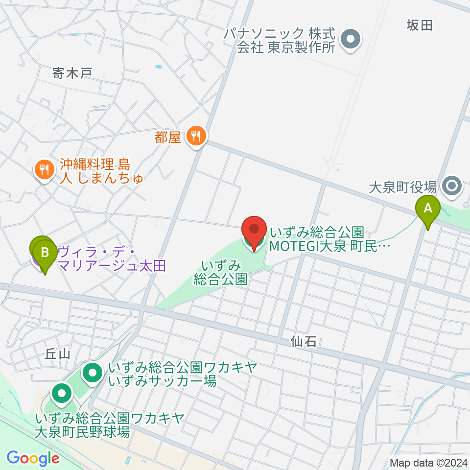 いずみ総合公園MOTEGI大泉町民体育館周辺のカフェ一覧地図