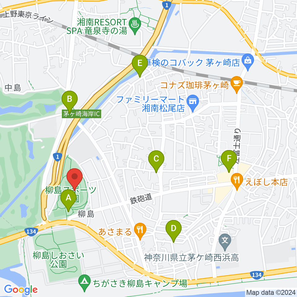 柳島スポーツ公園総合競技場周辺のカフェ一覧地図