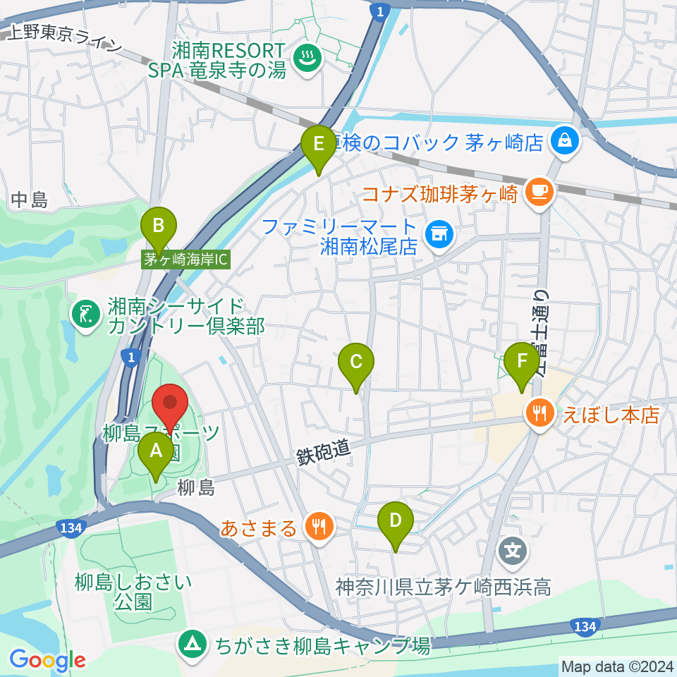 柳島スポーツ公園総合競技場周辺のカフェ一覧地図