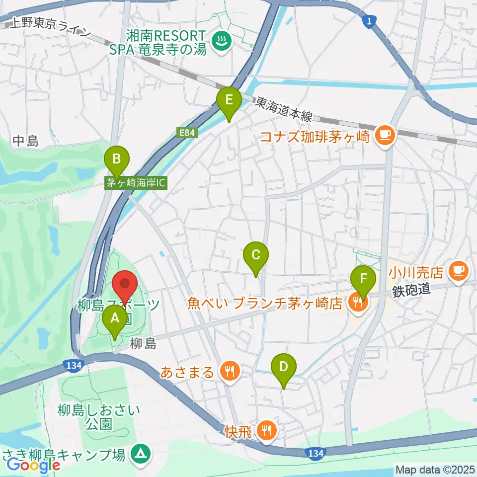 柳島スポーツ公園総合競技場周辺のカフェ一覧地図