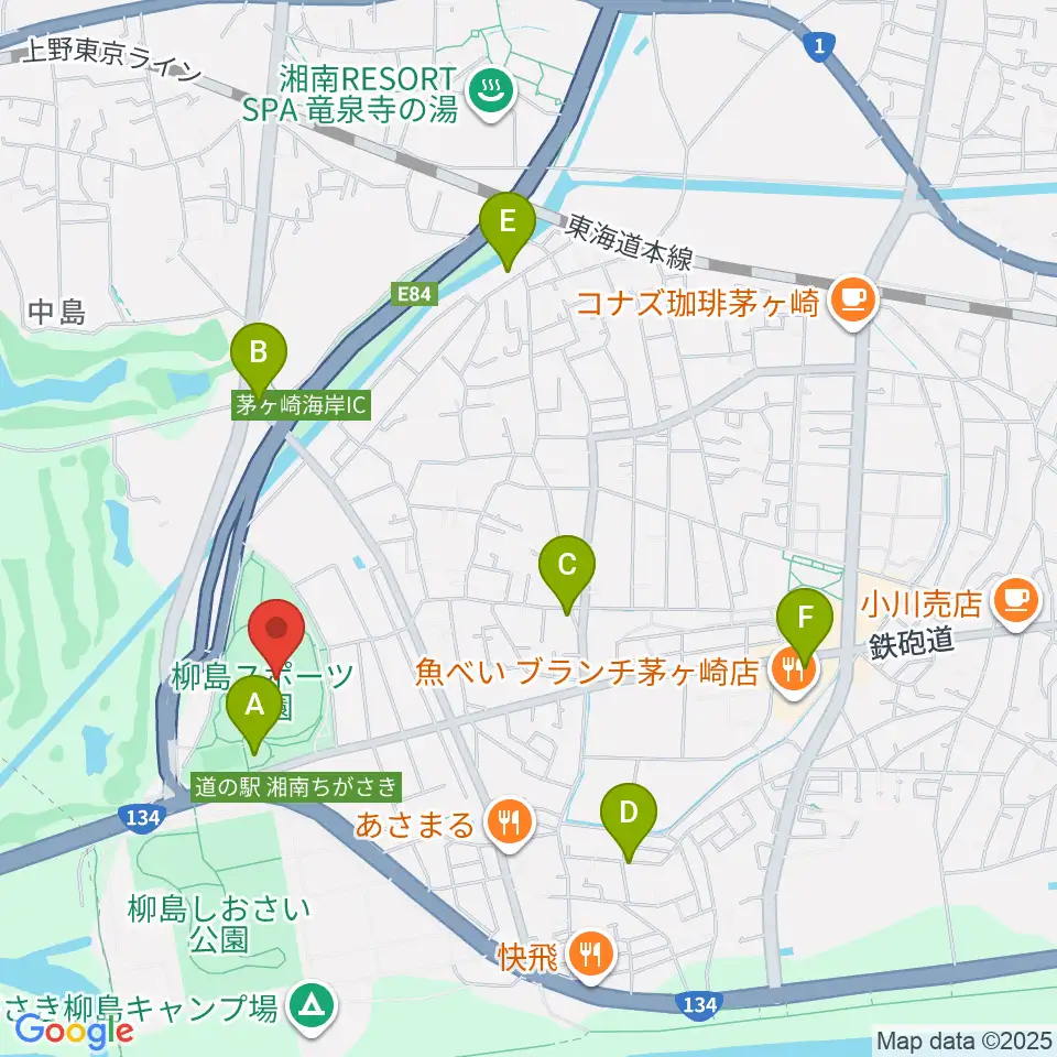 柳島スポーツ公園総合競技場周辺のカフェ一覧地図