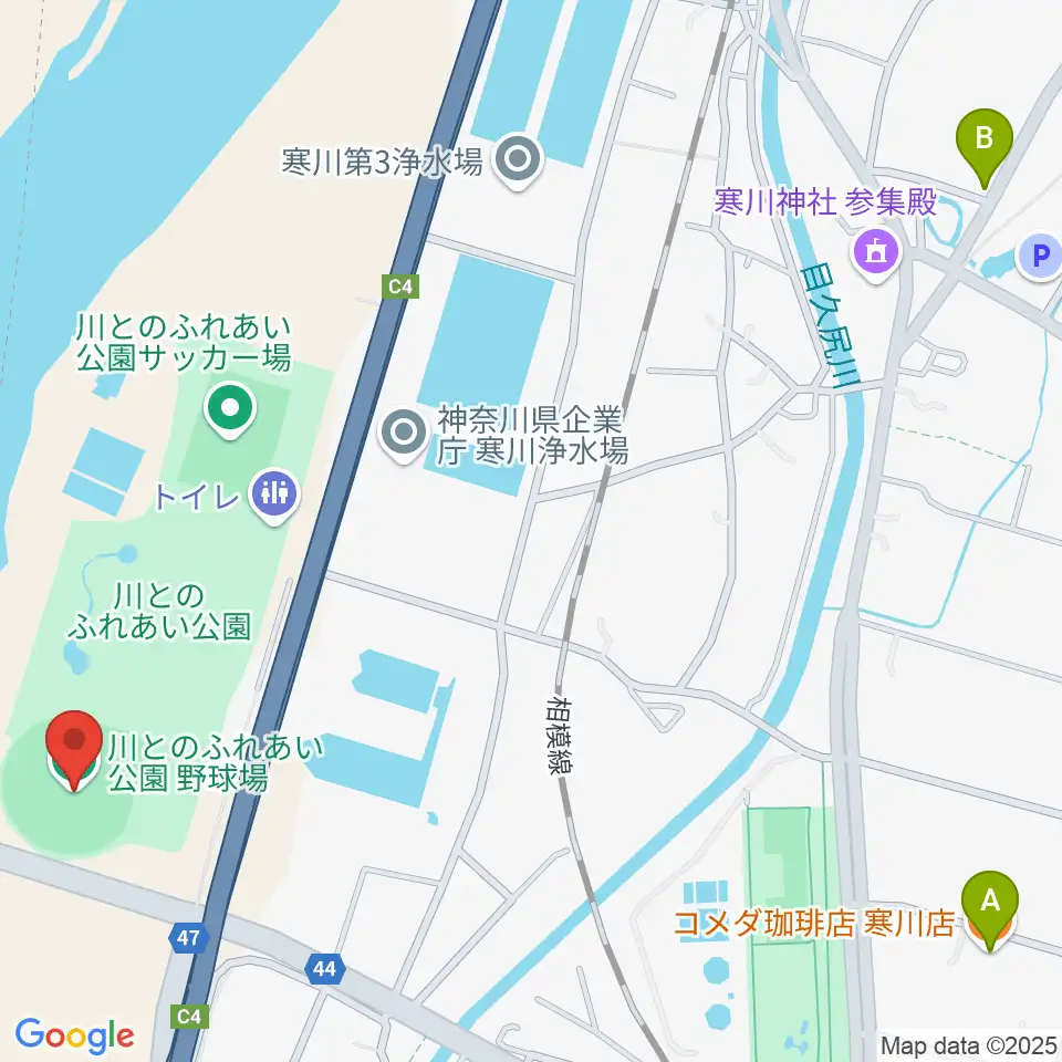 川とのふれあい公園野球場周辺のカフェ一覧地図