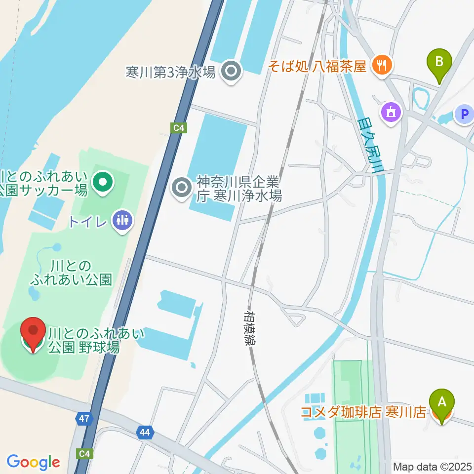 川とのふれあい公園野球場周辺のカフェ一覧地図