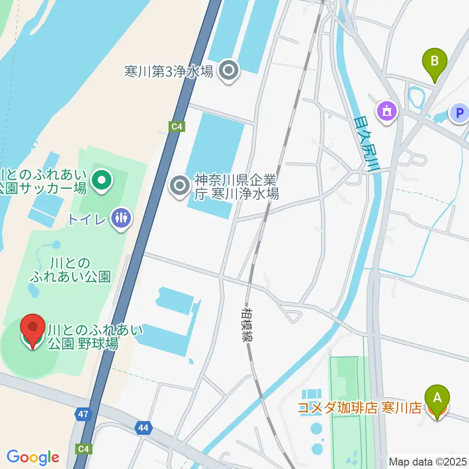 川とのふれあい公園野球場周辺のカフェ一覧地図