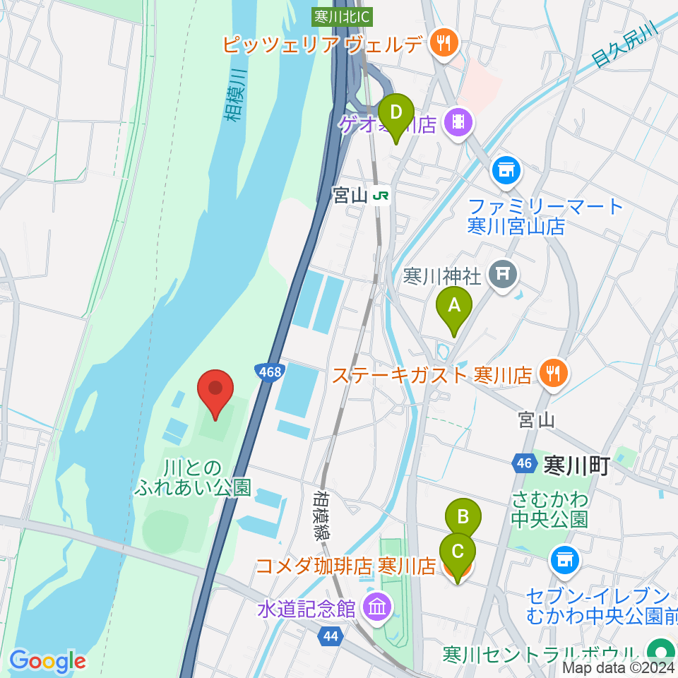 川とのふれあい公園サッカー場周辺のカフェ一覧地図