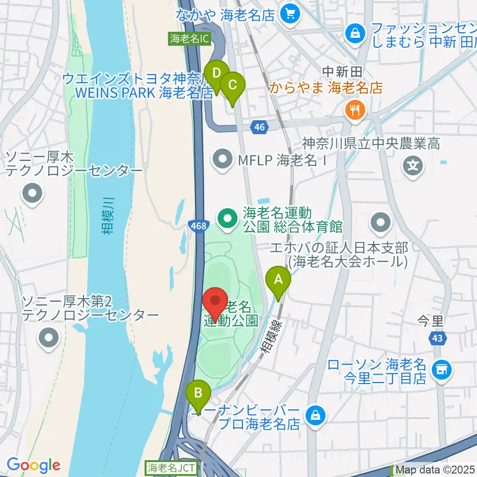 海老名運動公園多目的広場周辺のカフェ一覧地図
