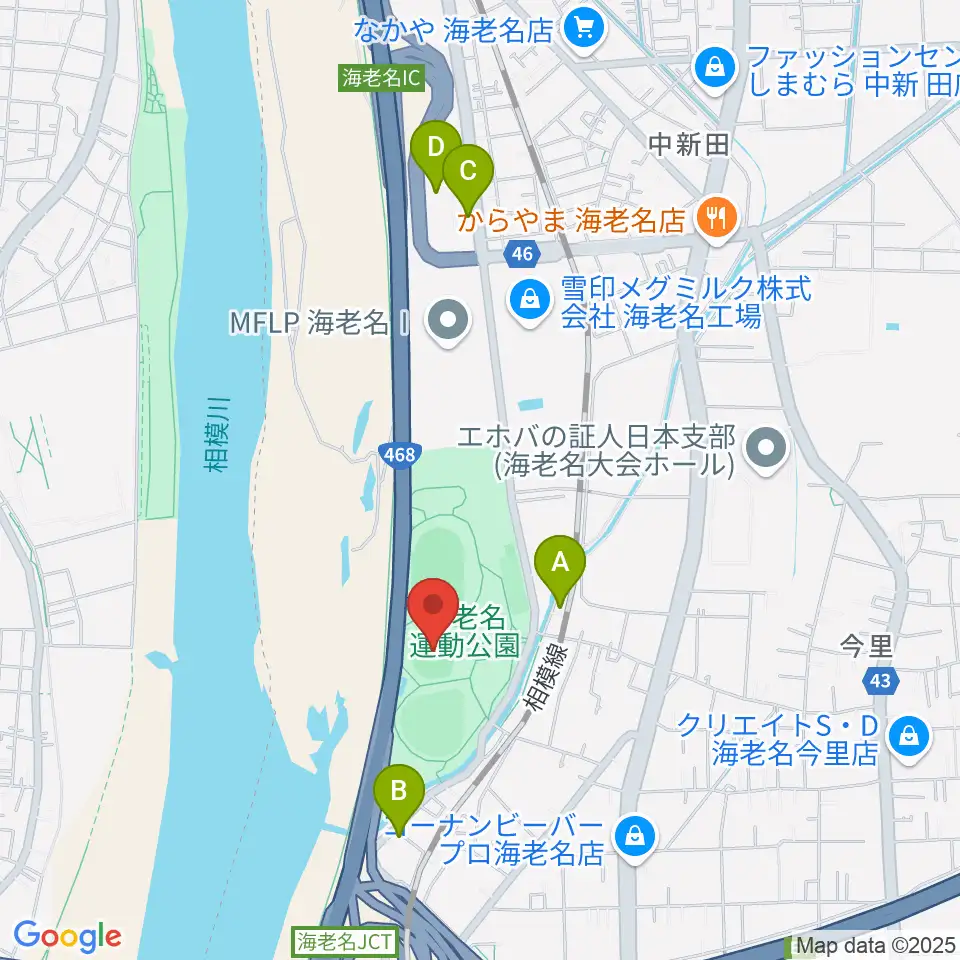 海老名運動公園多目的広場周辺のカフェ一覧地図