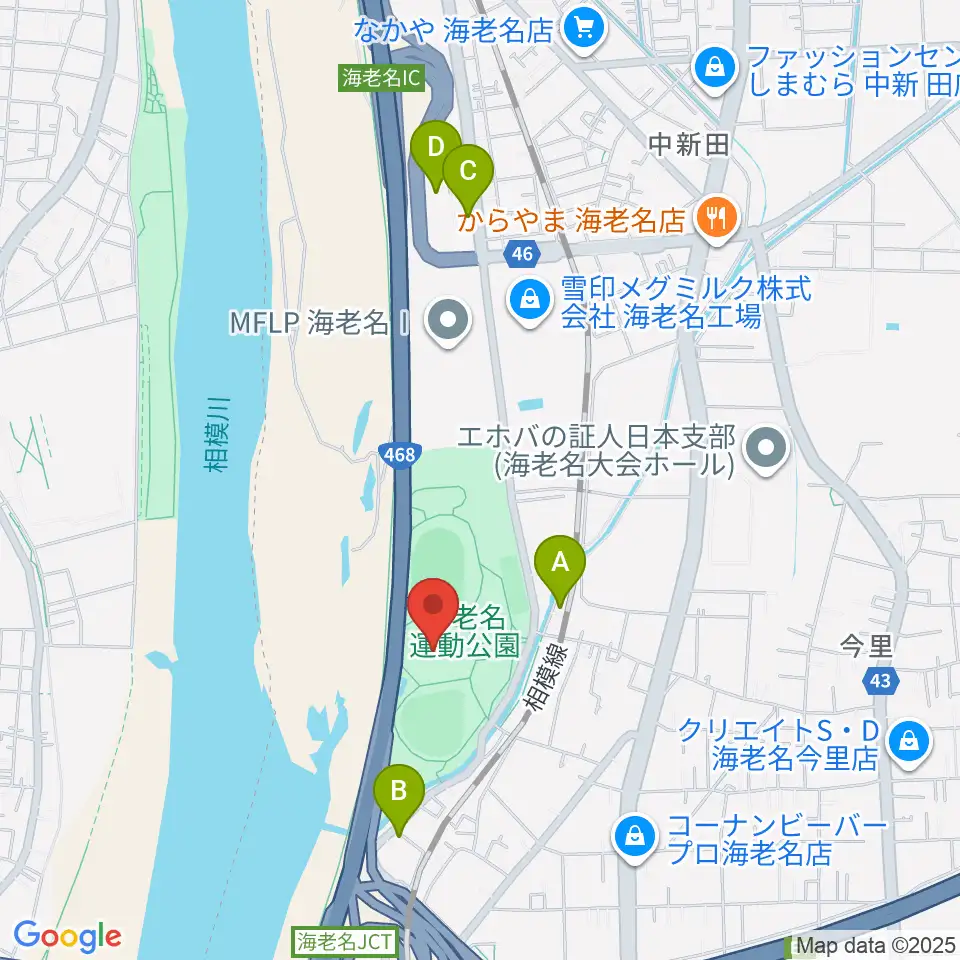 海老名運動公園多目的広場周辺のカフェ一覧地図