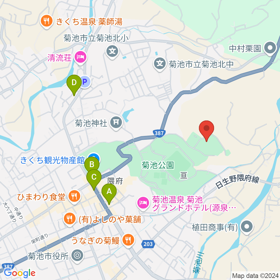 菊池市総合体育館周辺のカフェ一覧地図