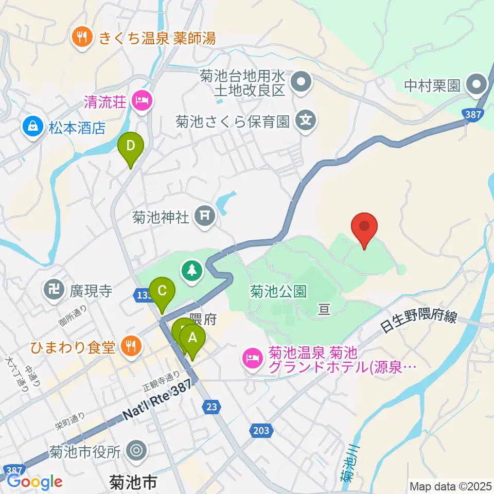 菊池市総合体育館周辺のカフェ一覧地図
