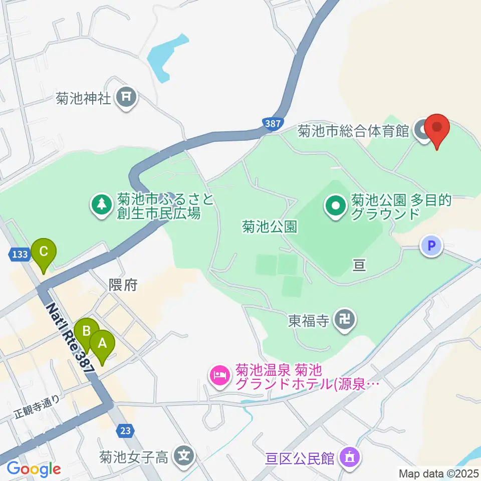 菊池市総合体育館周辺のカフェ一覧地図