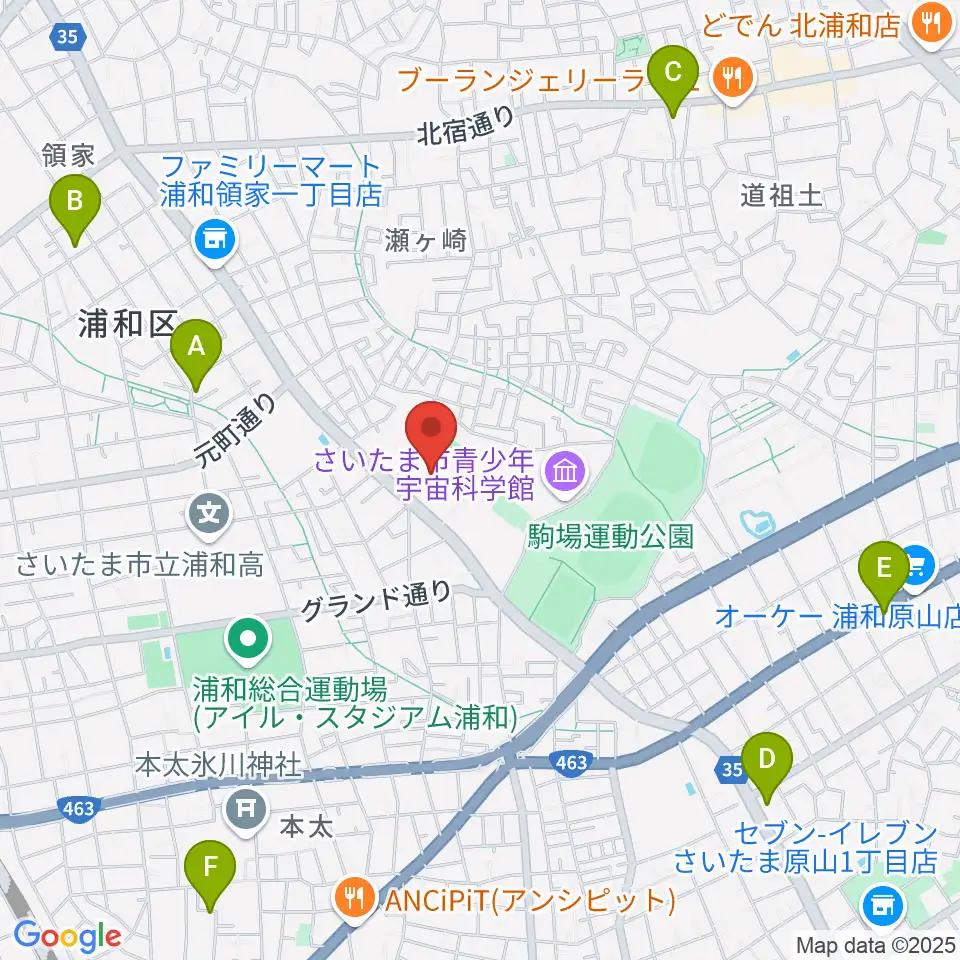 浦和駒場体育館周辺のカフェ一覧地図