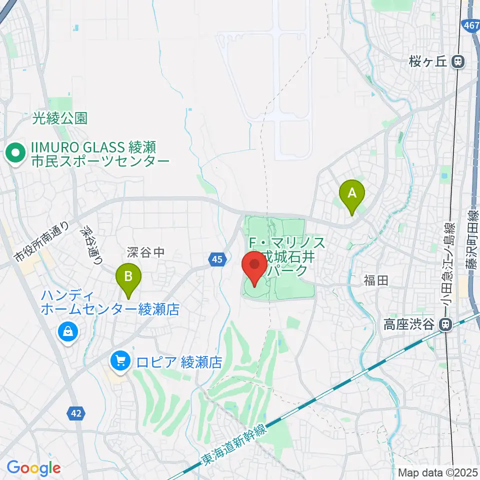 綾瀬スポーツ公園野球場周辺のカフェ一覧地図