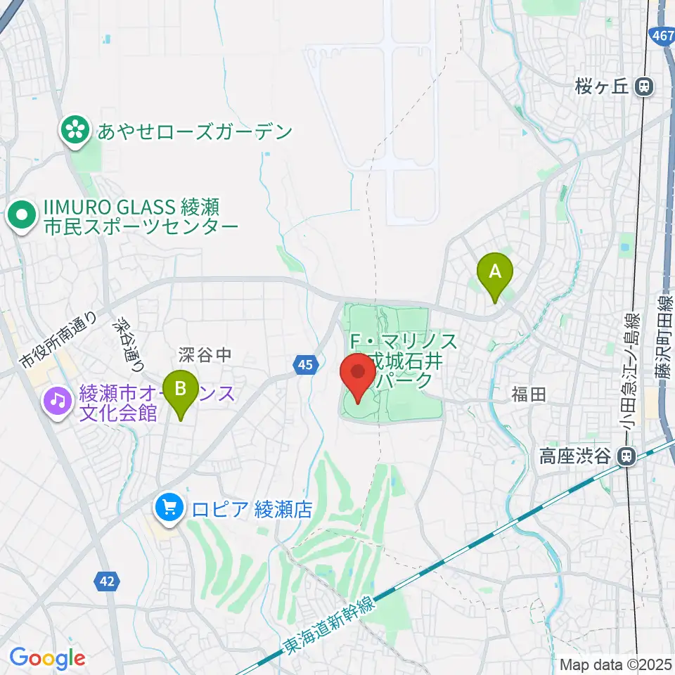 綾瀬スポーツ公園野球場周辺のカフェ一覧地図