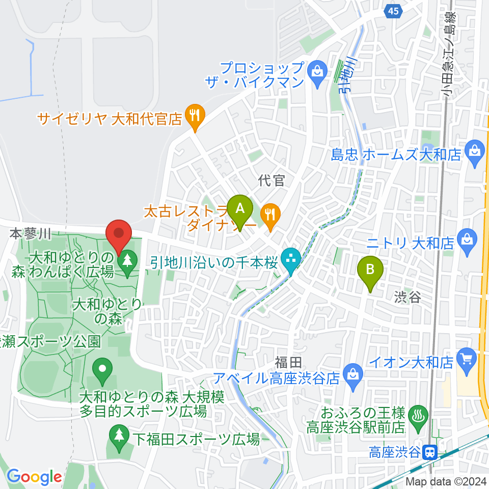 大和ゆとりの森芝生グラウンド周辺のカフェ一覧地図