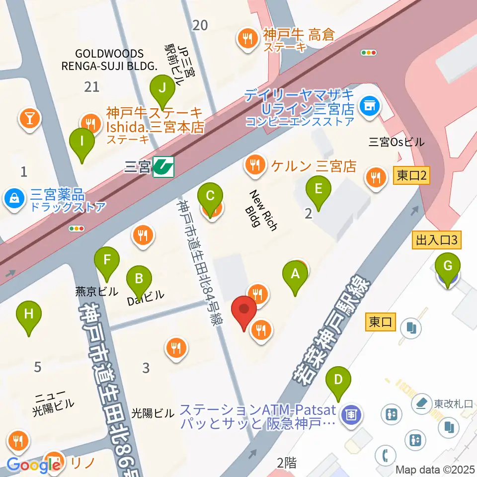 三宮スタジオKZ周辺のカフェ一覧地図
