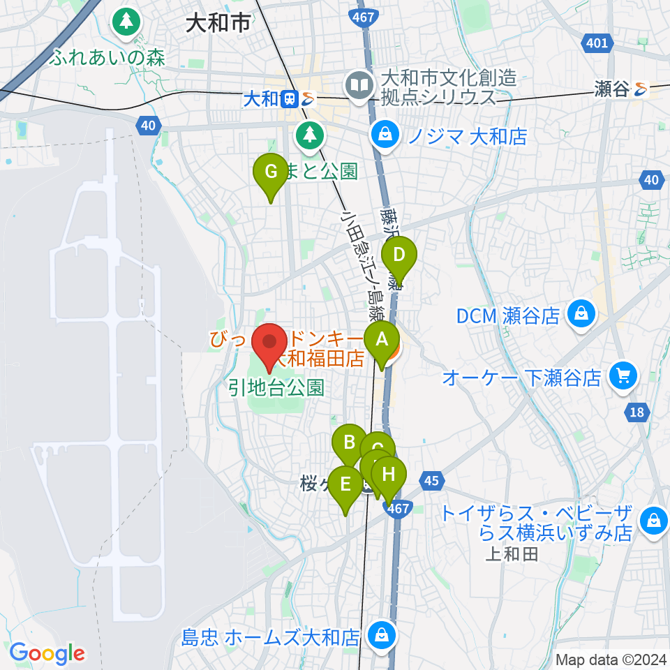 引地台公園野外音楽堂周辺のカフェ一覧地図